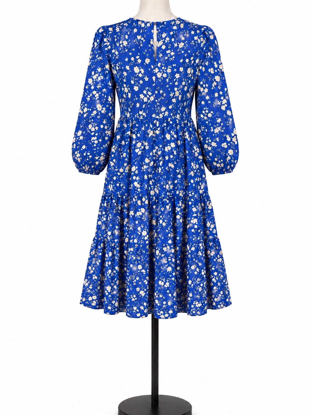 Sundayup Blue Floral Smocked Long Sleeve Midi Dress Size Large